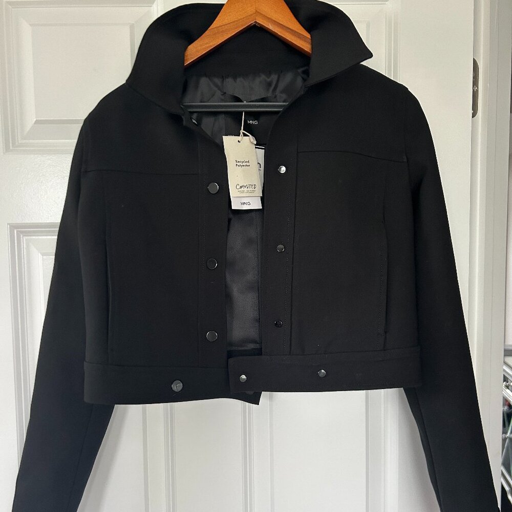 Mango Black Cropped Blazer Jacket (xs)